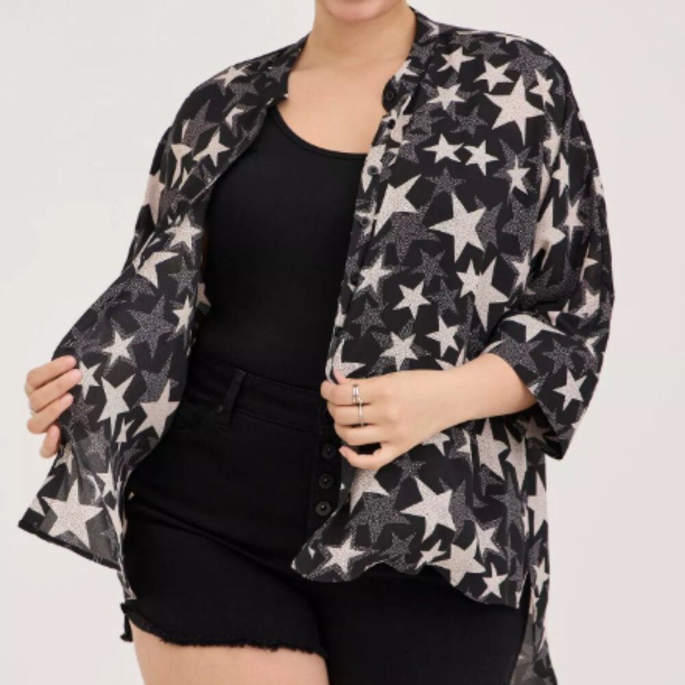 Starry Night Chic: Torrid Chiffon Kimono Shirt Plus Size